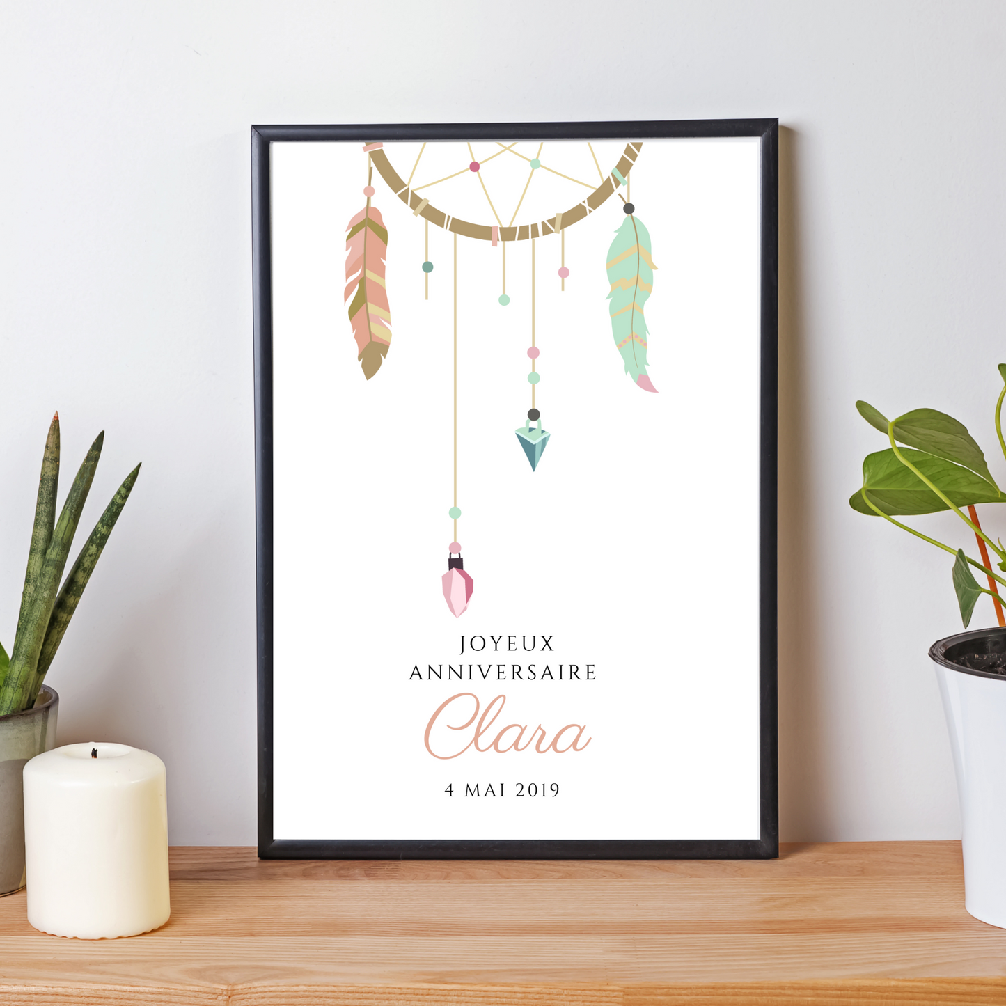 Arbre à empreintes dreamcatcher personnalisé baptême / anniversaire - Affiche à télécharger par le Temps des Paillettes - Le Temps des Paillettes