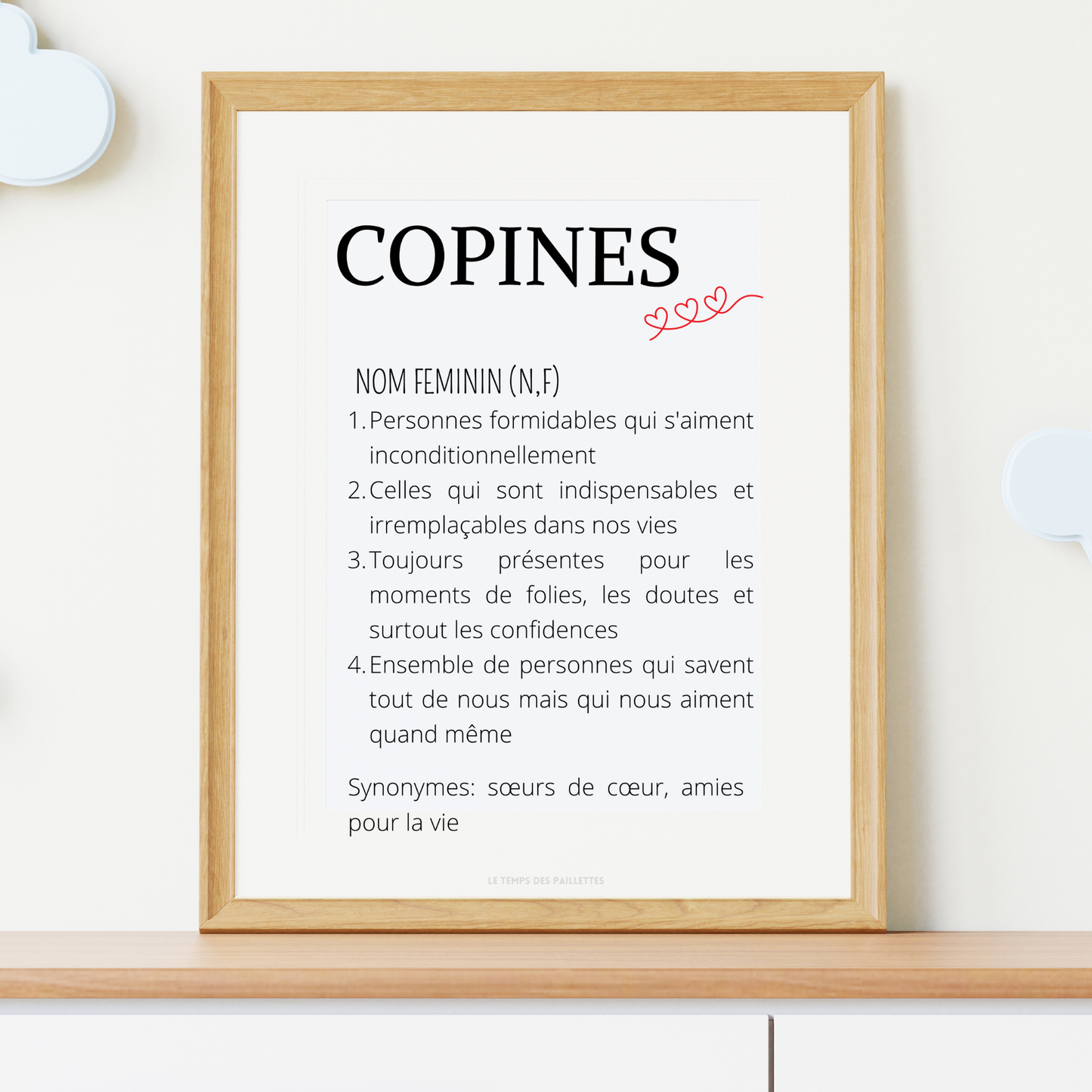 Affiche définition copines - cadeau pour meilleures amies - cadeau minimaliste BFF par Le Temps des Paillettes - Le Temps des Paillettes