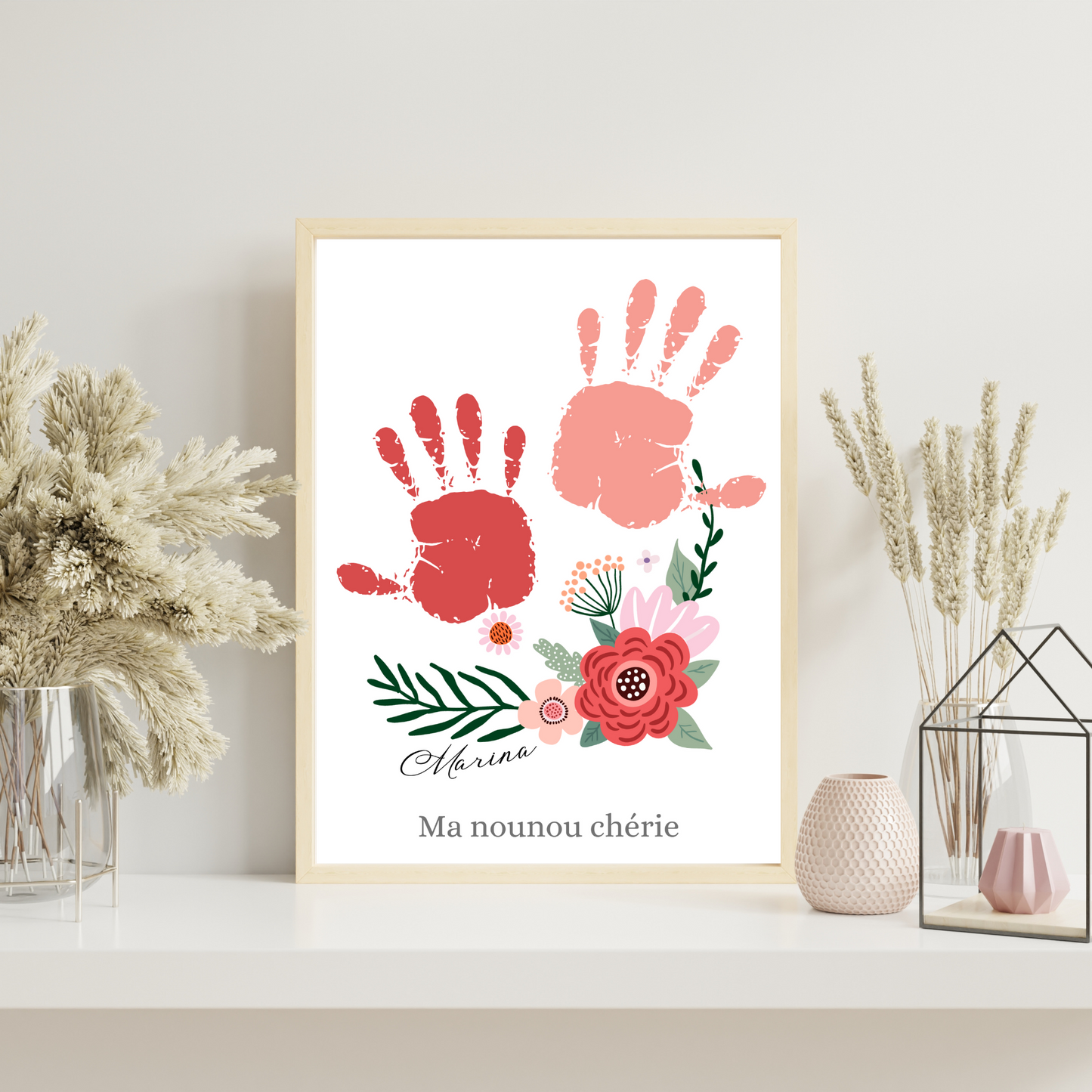 Affiche nounou personnalisée empreinte de mains - cadeau personnalisée nounou par Le Temps des Paillettes - Le Temps des Paillettes