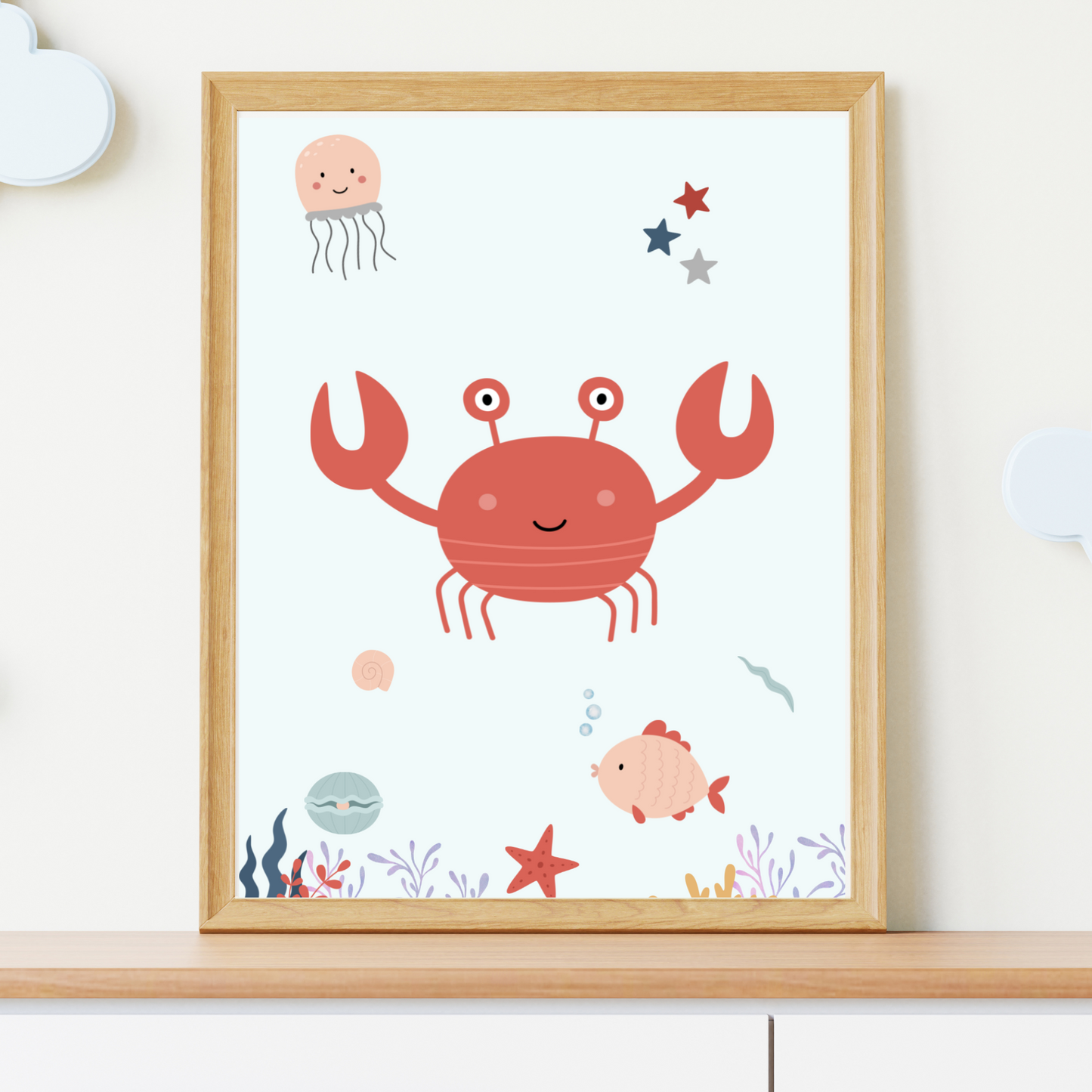 Affiches océan enfant - trio crabe baleine raie - Décoration sous l'océan - Le Temps des Paillettes