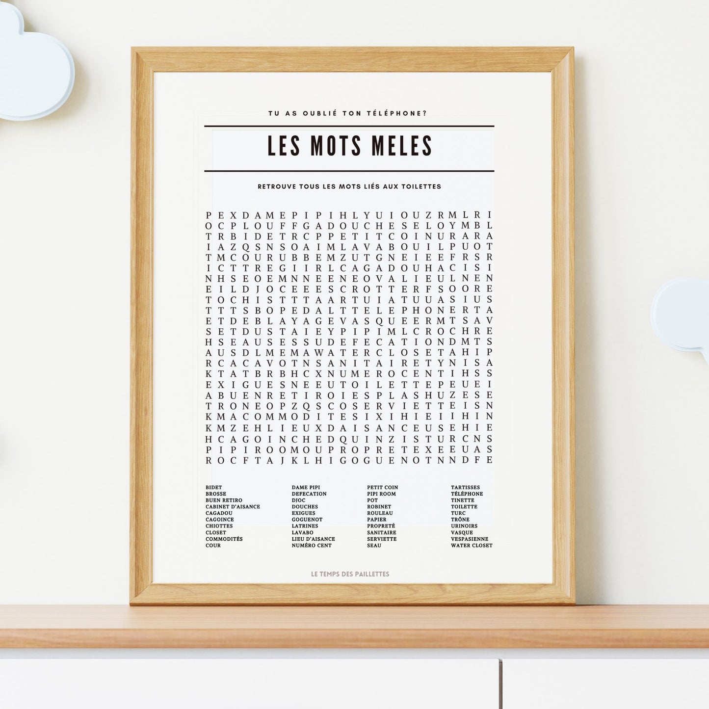 Poster Mots Meles les toilettes - Affiche minimalistes WC et salle de bain - Affiche Les toilettes par Le Temps des Paillettes - Le Temps des Paillettes