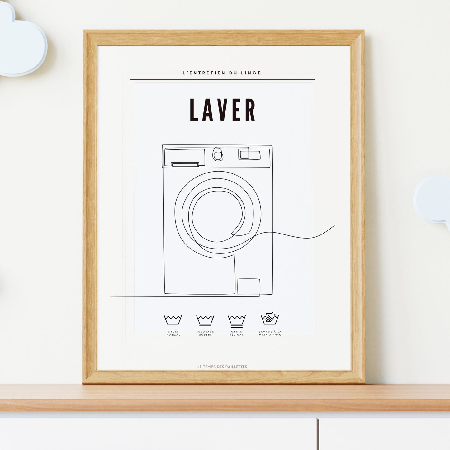 Set 3 affiches buanderie laver sécher plier - Décoration salle de bain cellier par Le Temps des Paillettes - Le Temps des Paillettes
