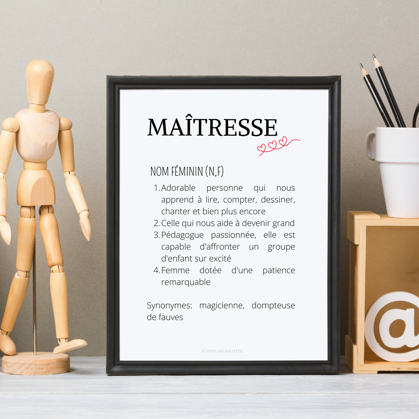 Affiche définition maitresse personnalisée - cadeau maitresse personnalisée - cadre maitresse par Le Temps des Paillettes - Le Temps des Paillettes