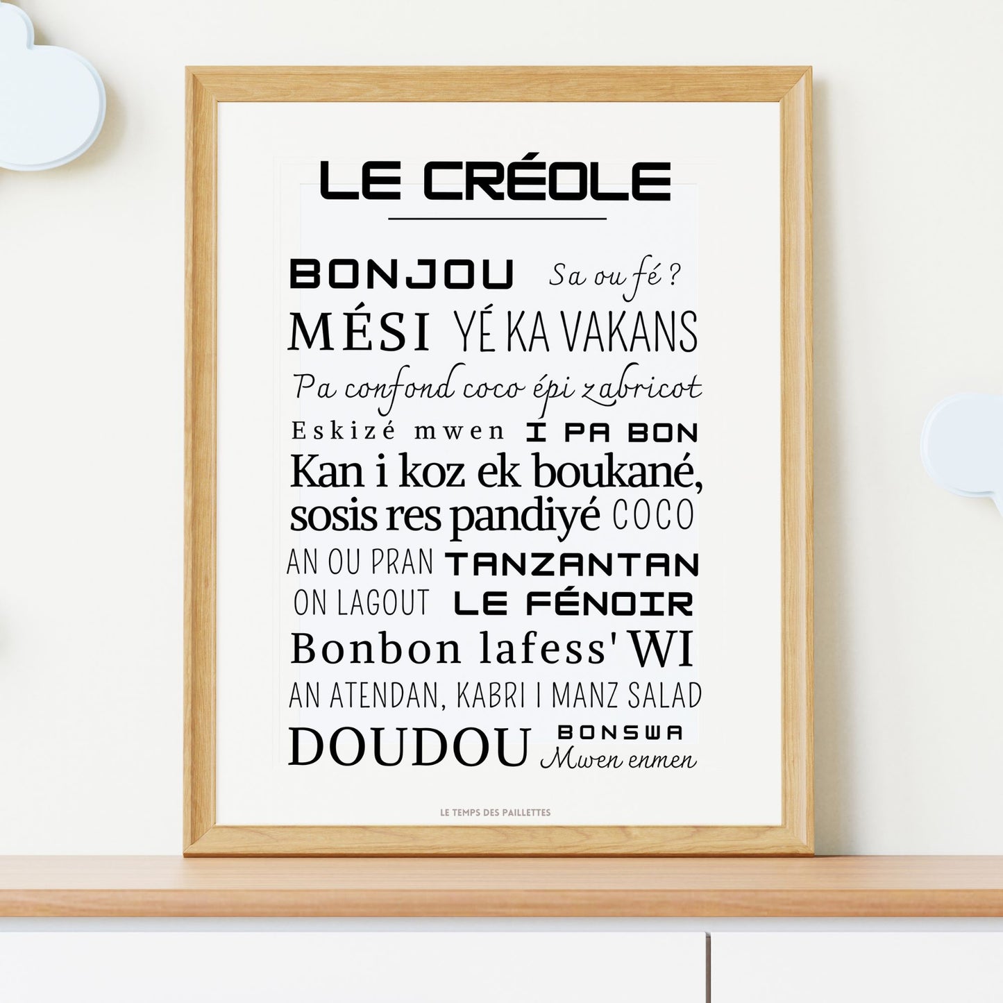 Affiche Le créole - Affiche mots et expressions en créole - Affiche minimaliste antille par Le Temps des Paillettes - Le Temps des Paillettes
