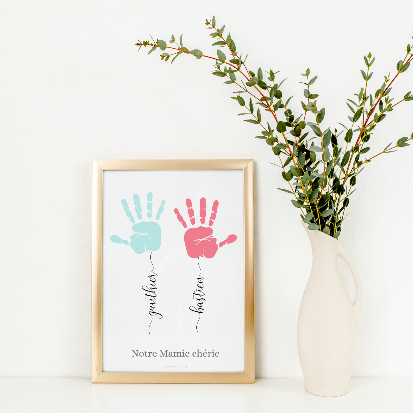 Affiche mamie personnalisée empreinte de mains et prénoms des petits enfants - fête des grands mères par Le Temps des Paillettes - Le Temps des Paillettes