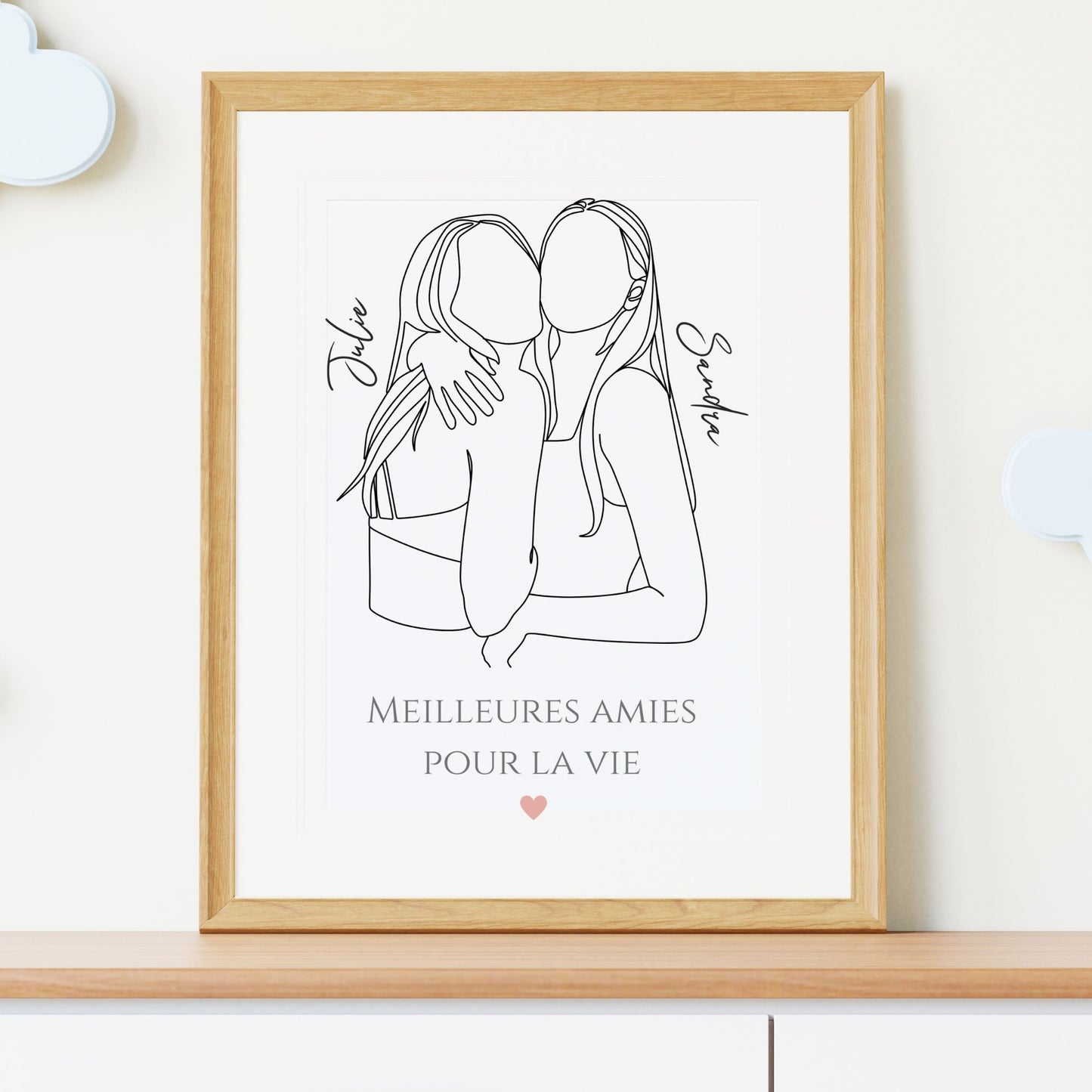 Affiche meilleures amies line art - Cadeau meilleure amie - cadeau anniversaire amie par Le Temps des Paillettes - Le Temps des Paillettes