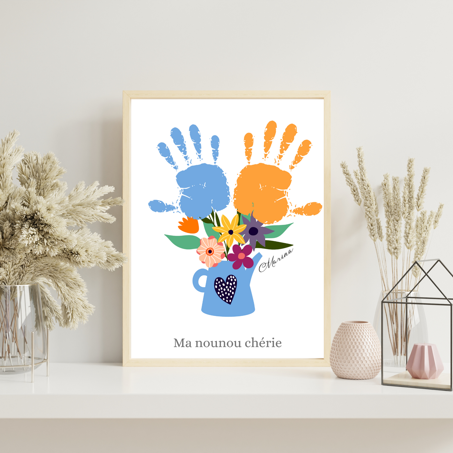Affiche nounou personnalisée empreinte de mains - cadeau personnalisée nounou par Le Temps des Paillettes - Le Temps des Paillettes