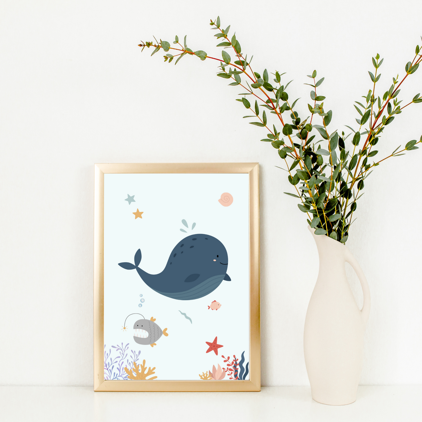 Affiches océan enfant - trio crabe baleine raie - Décoration sous l'océan - Le Temps des Paillettes