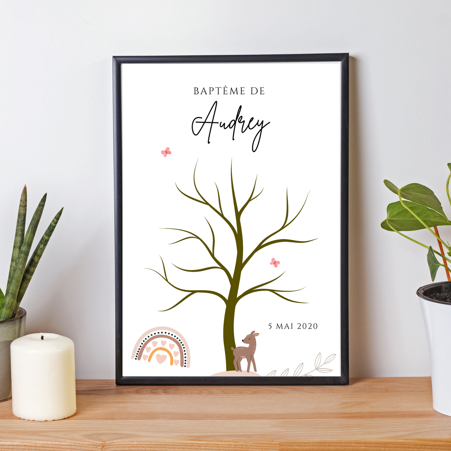 Arbre à empreintes bohème fille - Déco anniversaire personnalisé par le Temps des Paillettes - Le Temps des Paillettes