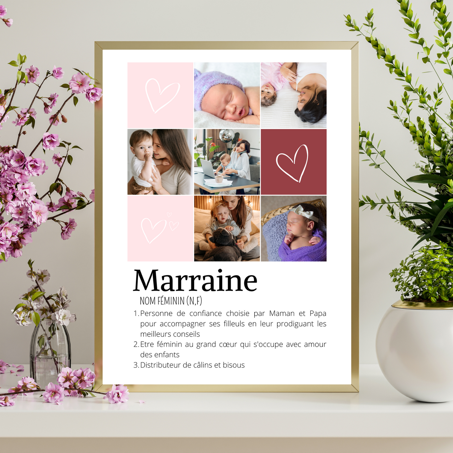 Affiche Marraine Personnalisée avec Photos | Cadeau Unique pour Marraine - Le Temps des Paillettes