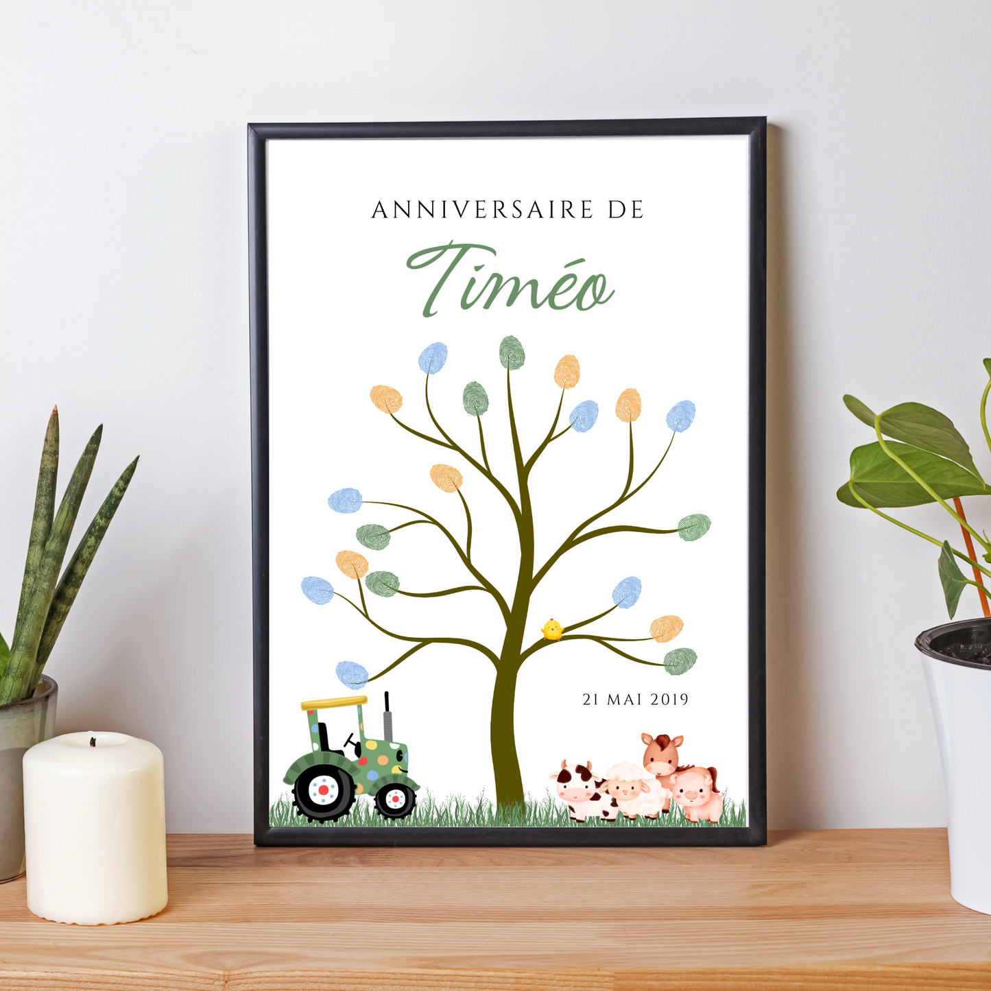 Arbre à empreintes tracteur anniversaire - Déco anniversaire personnalisé par le Temps des Paillettes - Le Temps des Paillettes