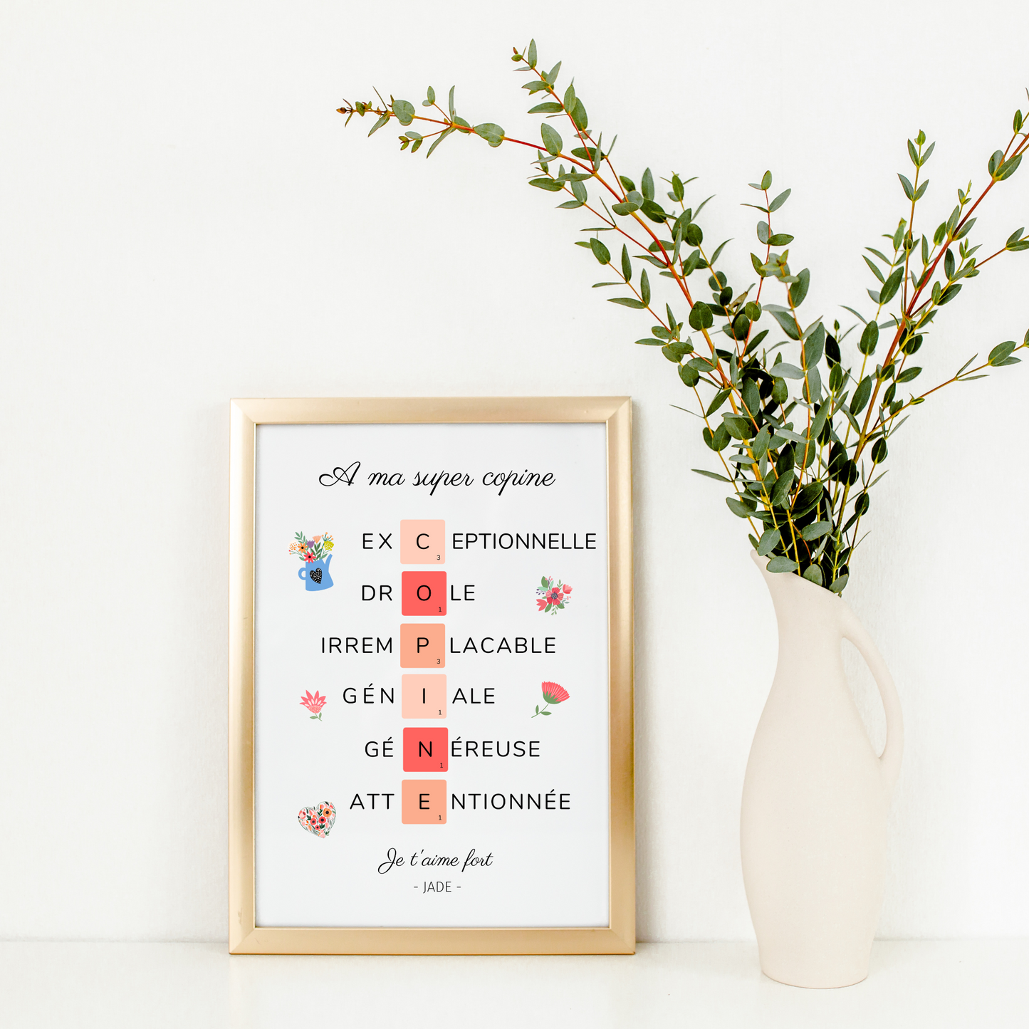 Affiche copine personnalisée - Affiche pour meilleure amie scrabble par Le Temps des Paillettes - Le Temps des Paillettes