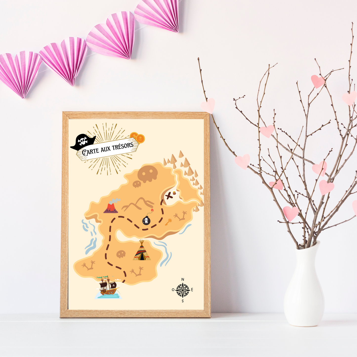 Affiches pirate enfant - trio pirate carte aux trésors prénom - Décoration pirate chambre de bébé par Le Temps des Paillettes - Le Temps des Paillettes