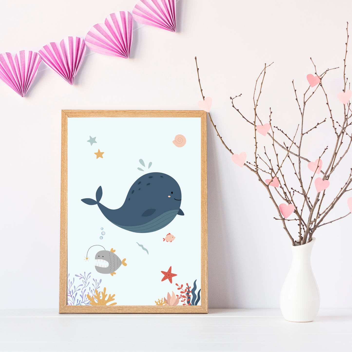 Affiches océan enfant - trio prénom baleine raie - Décoration sous l'océan par Le Temps des Paillettes - Le Temps des Paillettes
