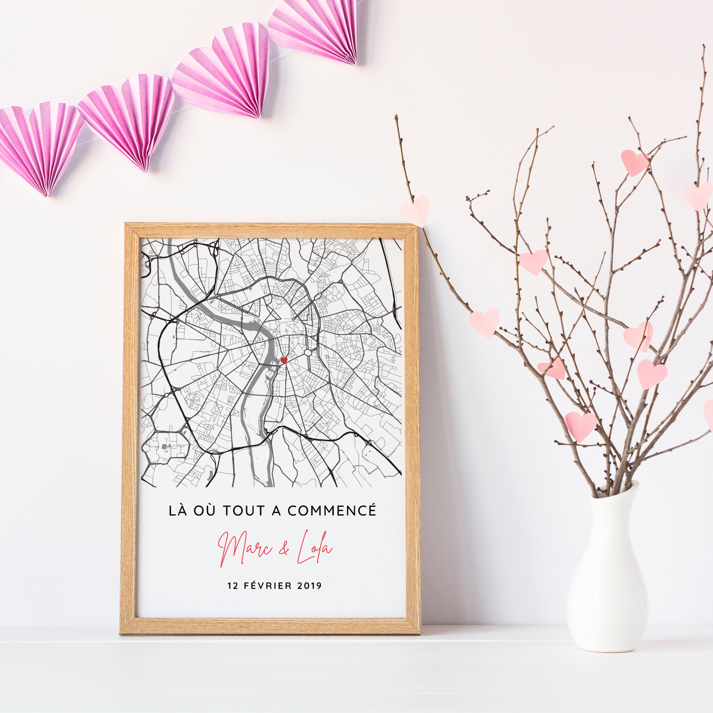 Affiche couple personnalisée avec lieu de rencontre - Affiche carte GPS pour couple par Le Temps des Paillettes