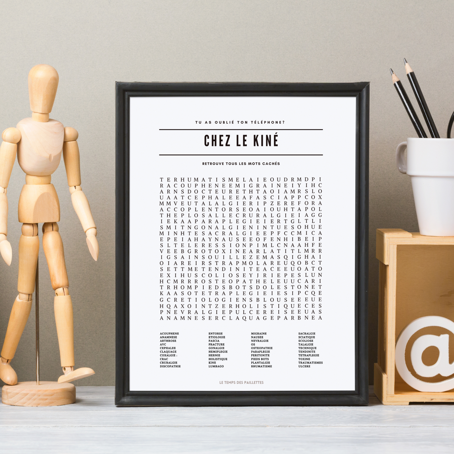 Poster Mots Mêles Chez le kiné - Affiche minimalistes Chez le docteur - Affiche salle d'attente par Le Temps des Paillettes - Le Temps des Paillettes