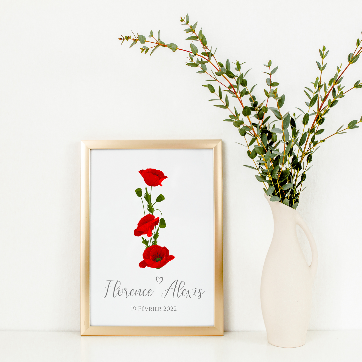 Affiche couple noce de coquelicot - 8 ans de mariage - affiche anniversaire de mariage par Le Temps des Paillettes - Le Temps des Paillettes