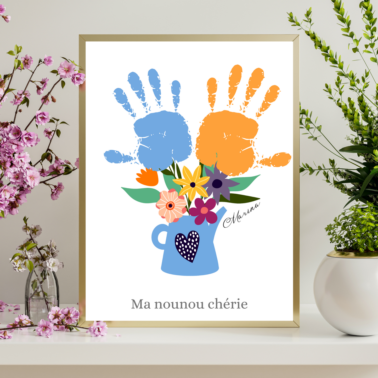 Affiche nounou personnalisée empreinte de mains - cadeau personnalisée nounou par Le Temps des Paillettes - Le Temps des Paillettes