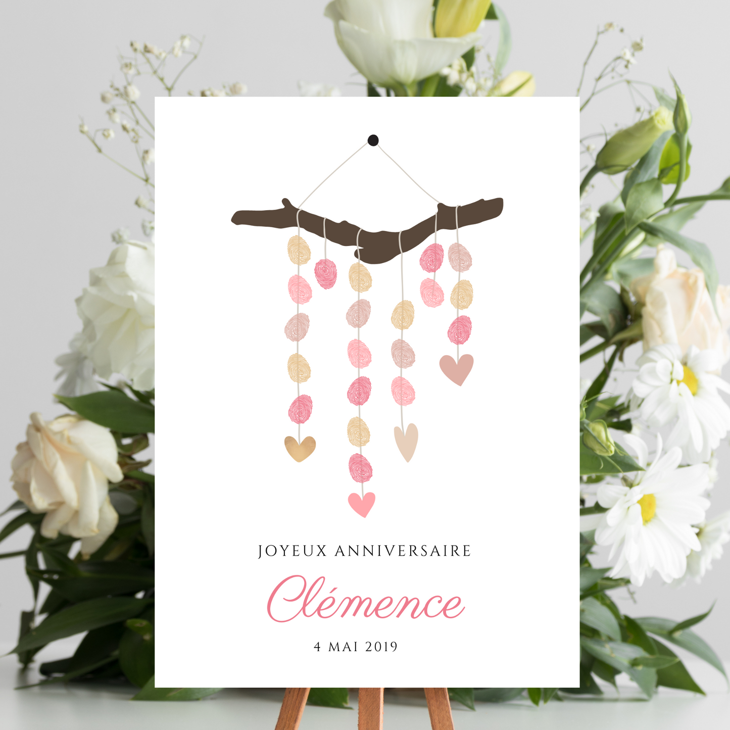 Arbre à empreintes bohème fille - Déco anniversaire personnalisé par le Temps des Paillettes - Le Temps des Paillettes