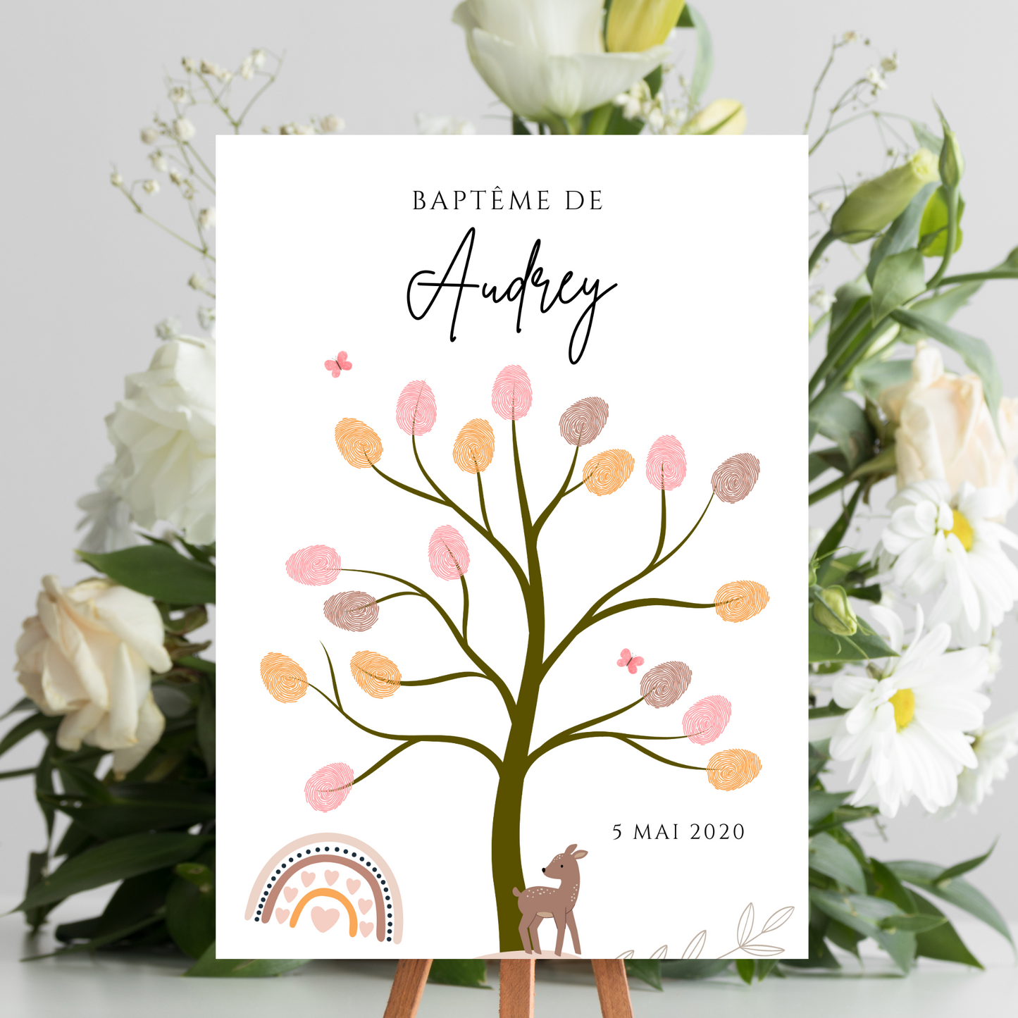 Arbre à empreintes bohème fille - Déco anniversaire personnalisé par le Temps des Paillettes - Le Temps des Paillettes