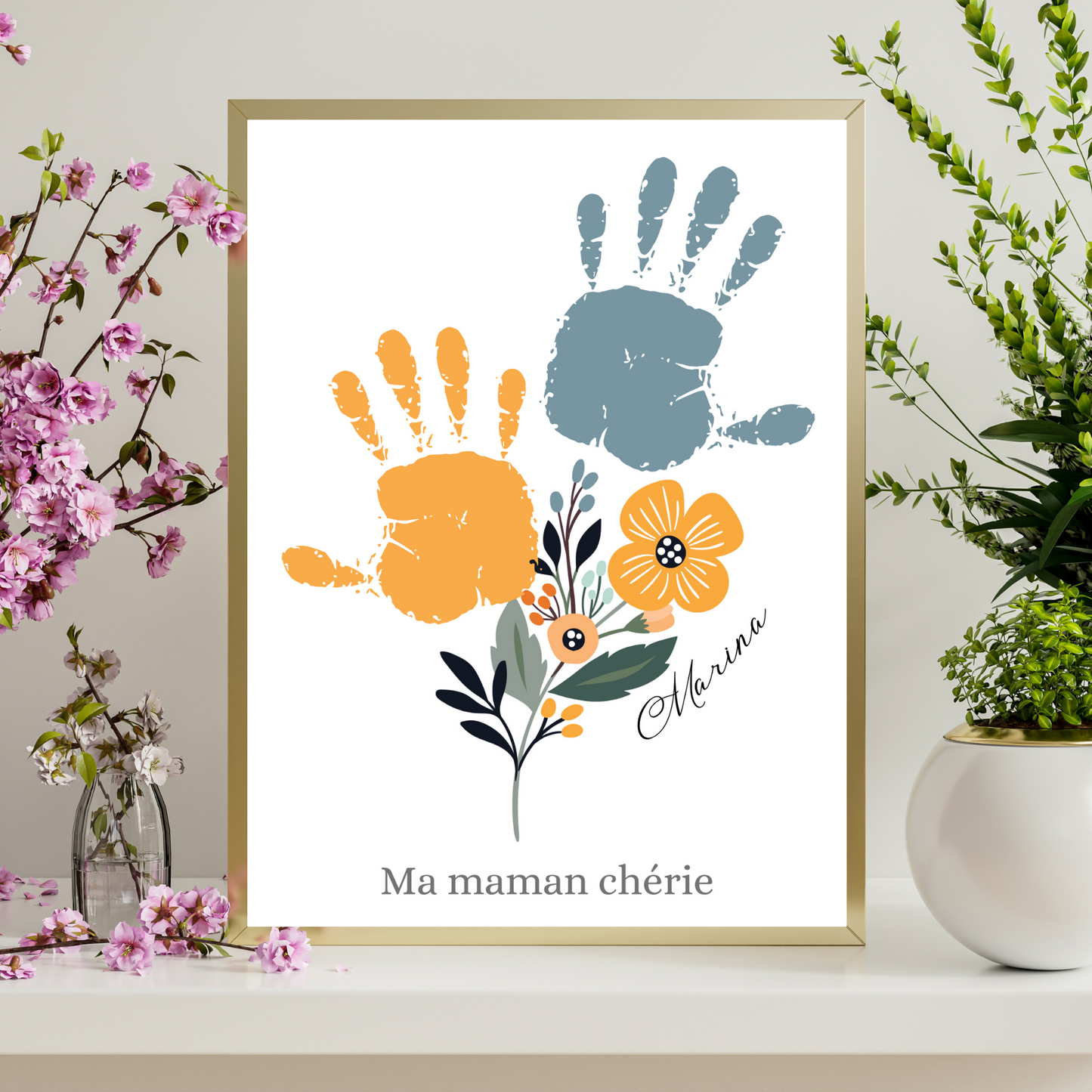 Affiche maman personnalisée empreinte de mains - cadeau personnalisée fête des mères par Le Temps des Paillettes - Le Temps des Paillettes