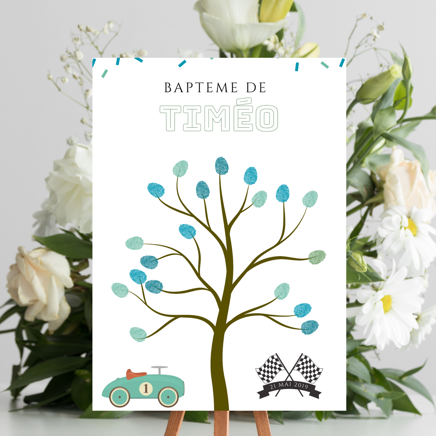 Arbre à empreintes voiture de course anniversaire - Déco anniversaire personnalisé par le Temps des Paillettes - Le Temps des Paillettes