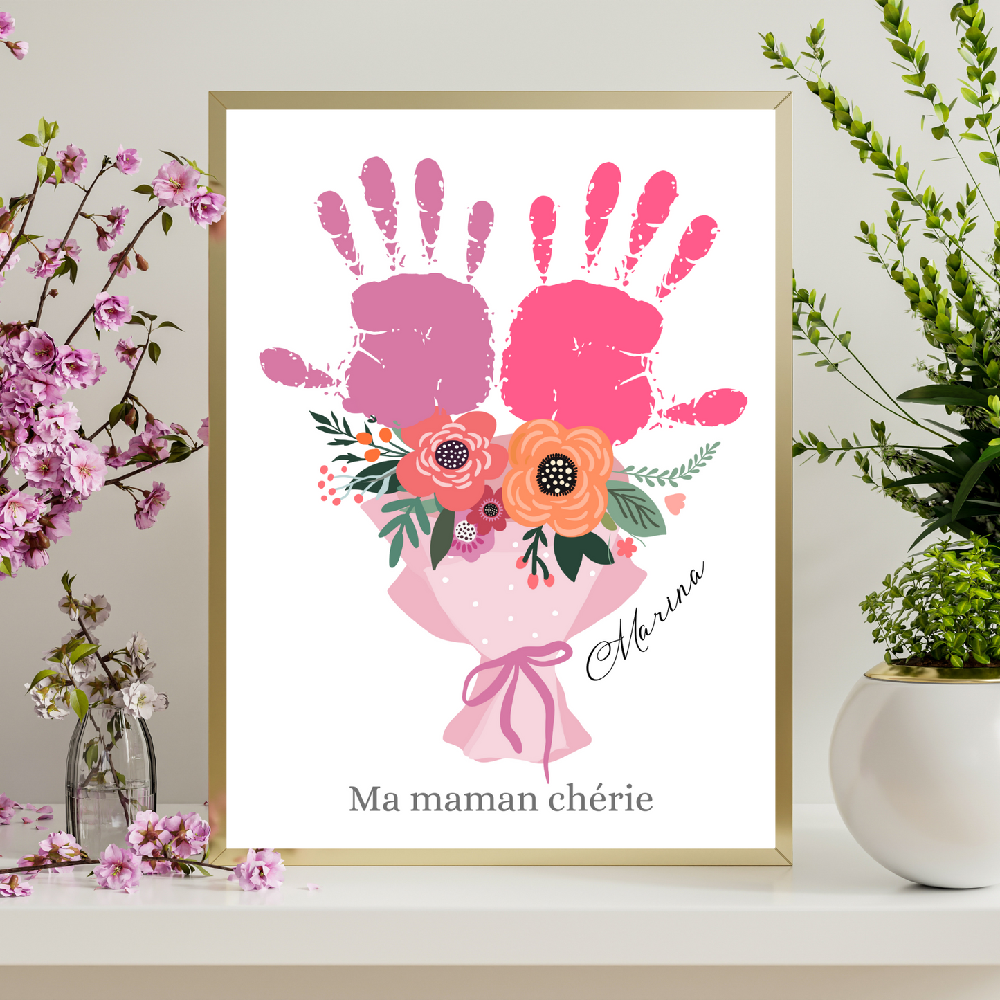 Affiche maman personnalisée empreinte de mains - cadeau personnalisée fête des mères par Le Temps des Paillettes - Le Temps des Paillettes