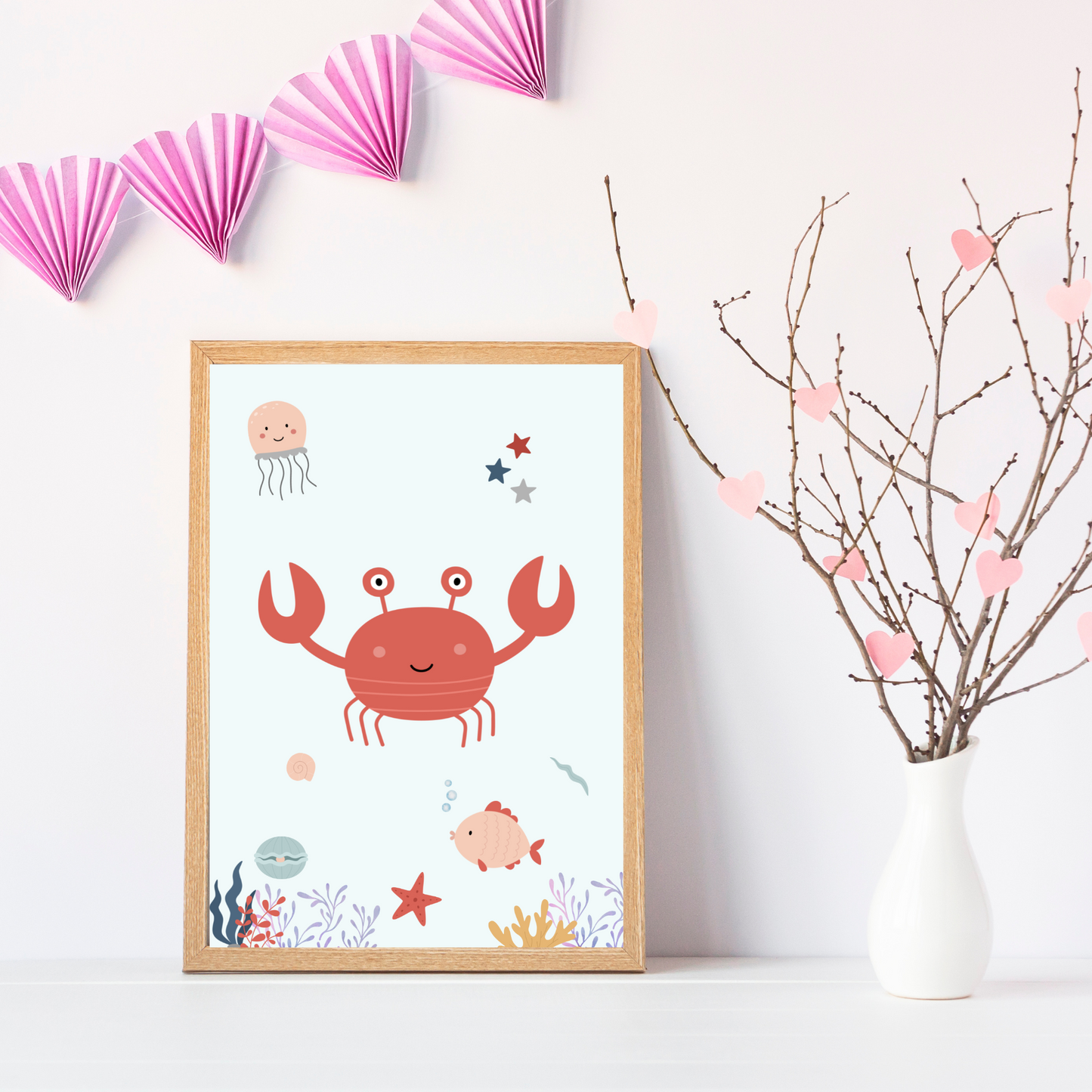 Affiches océan enfant - trio crabe baleine raie - Décoration sous l'océan - Le Temps des Paillettes
