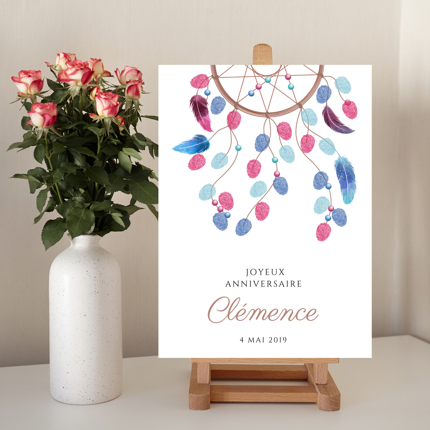 Arbre à empreintes dreamcatcher personnalisé baptême / anniversaire - Affiche à télécharger par le Temps des Paillettes - Le Temps des Paillettes