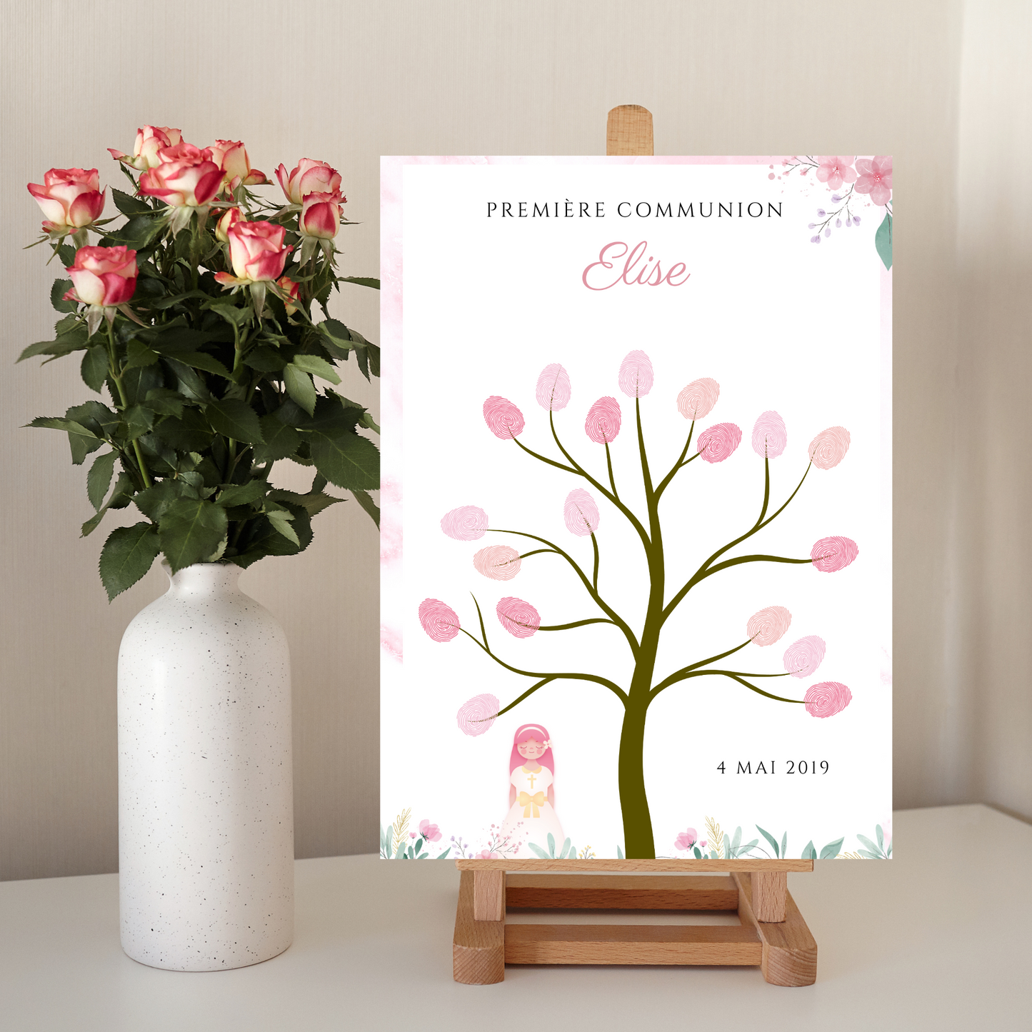 Arbre à empreintes première communion - Déco confirmation personnalisé par le Temps des Paillettes - Le Temps des Paillettes