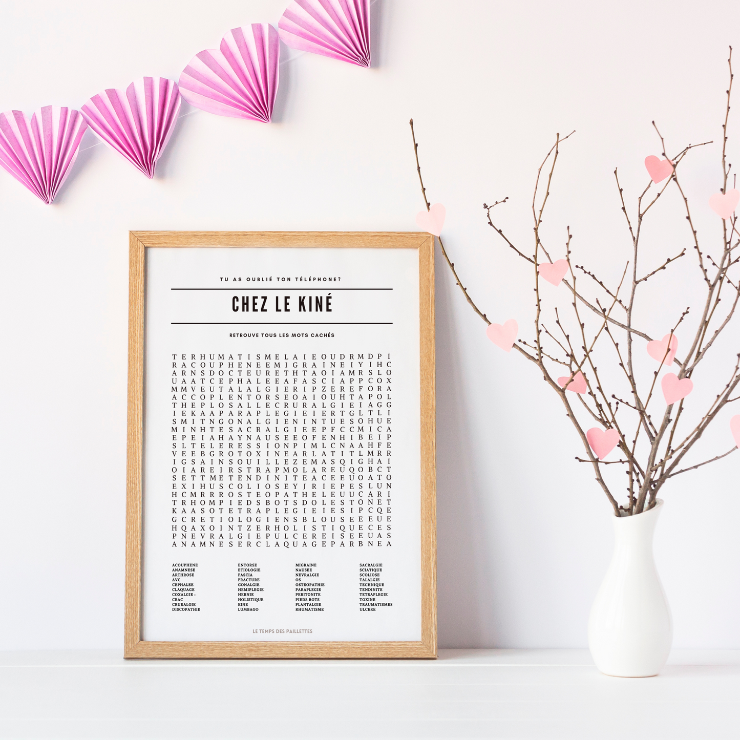 Poster Mots Mêles Chez le kiné - Affiche minimalistes Chez le docteur - Affiche salle d'attente par Le Temps des Paillettes - Le Temps des Paillettes