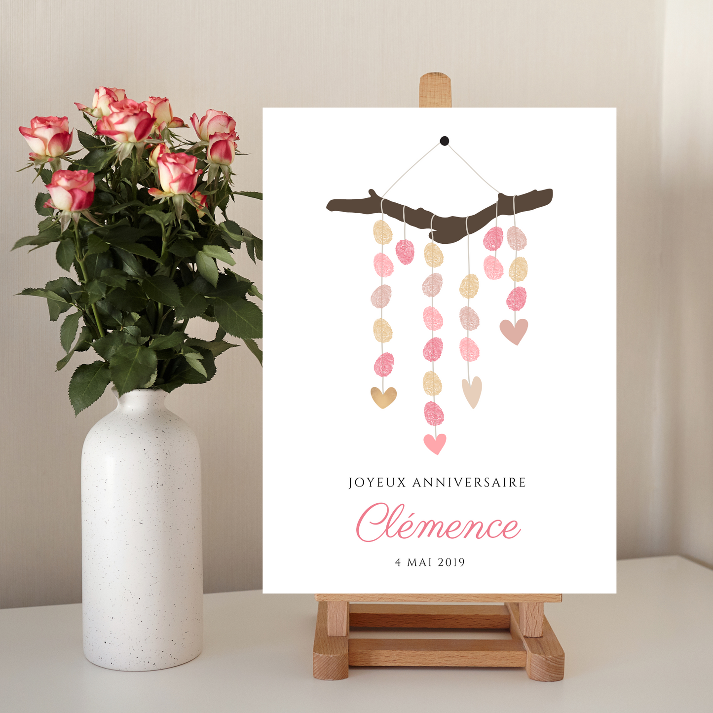 Arbre à empreintes bohème fille - Déco anniversaire personnalisé par le Temps des Paillettes - Le Temps des Paillettes