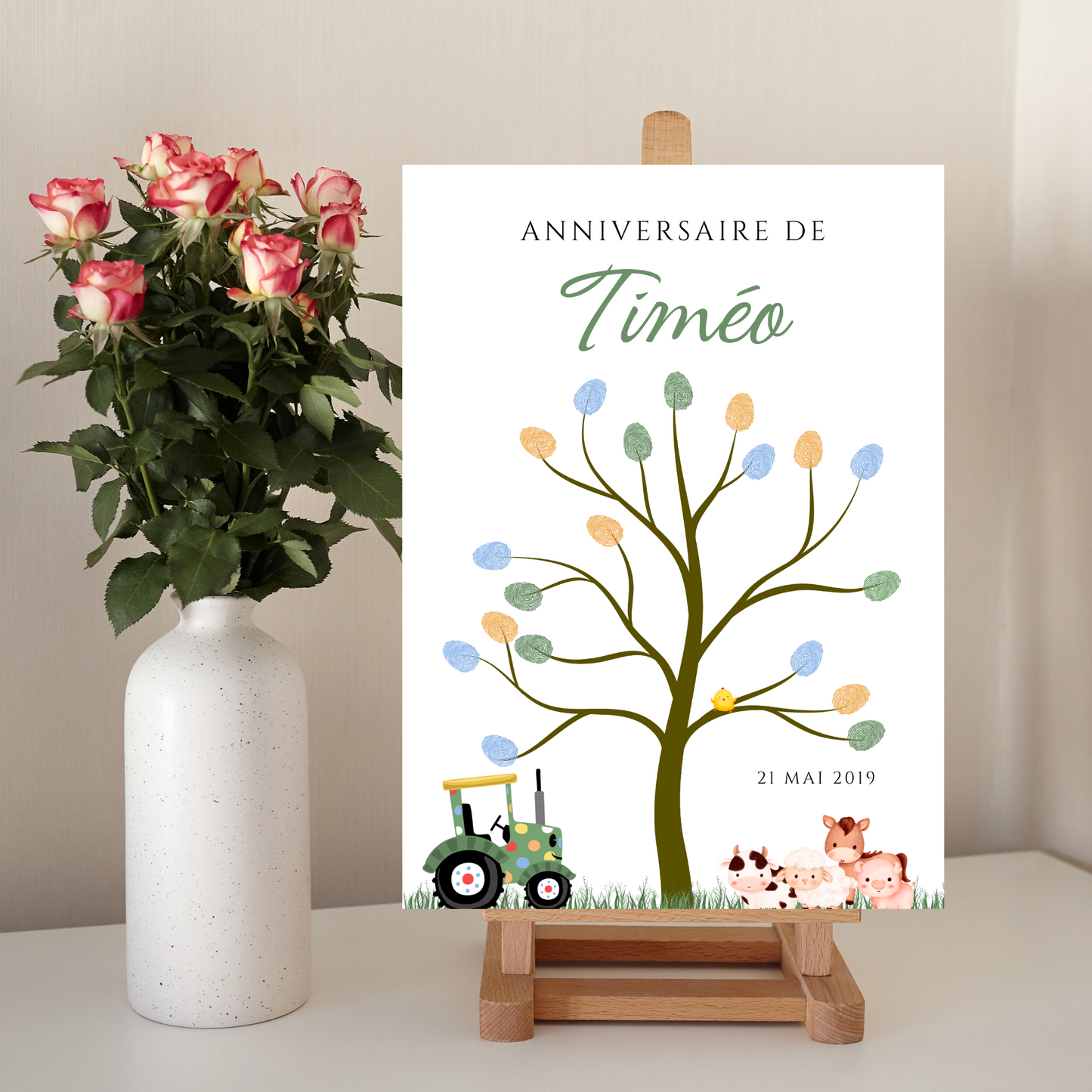 Arbre à empreintes tracteur anniversaire - Déco anniversaire personnalisé par le Temps des Paillettes - Le Temps des Paillettes