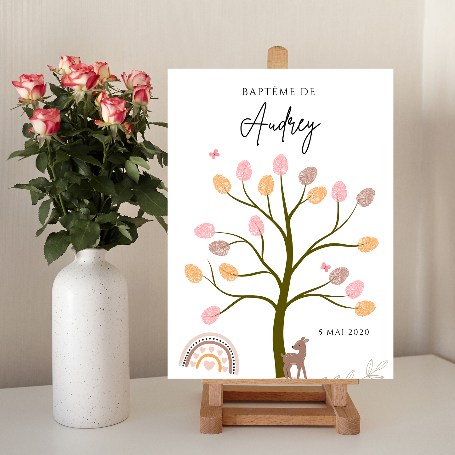 Arbre à empreintes bohème fille - Déco anniversaire personnalisé par le Temps des Paillettes - Le Temps des Paillettes