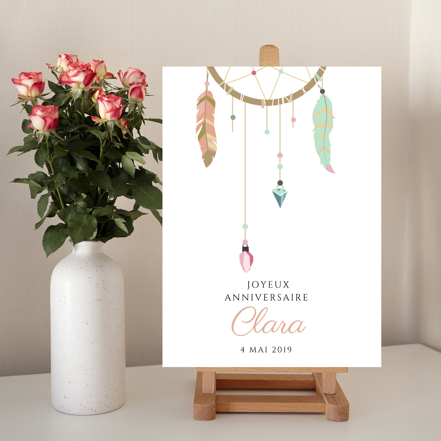 Arbre à empreintes dreamcatcher personnalisé baptême / anniversaire - Affiche à télécharger par le Temps des Paillettes - Le Temps des Paillettes
