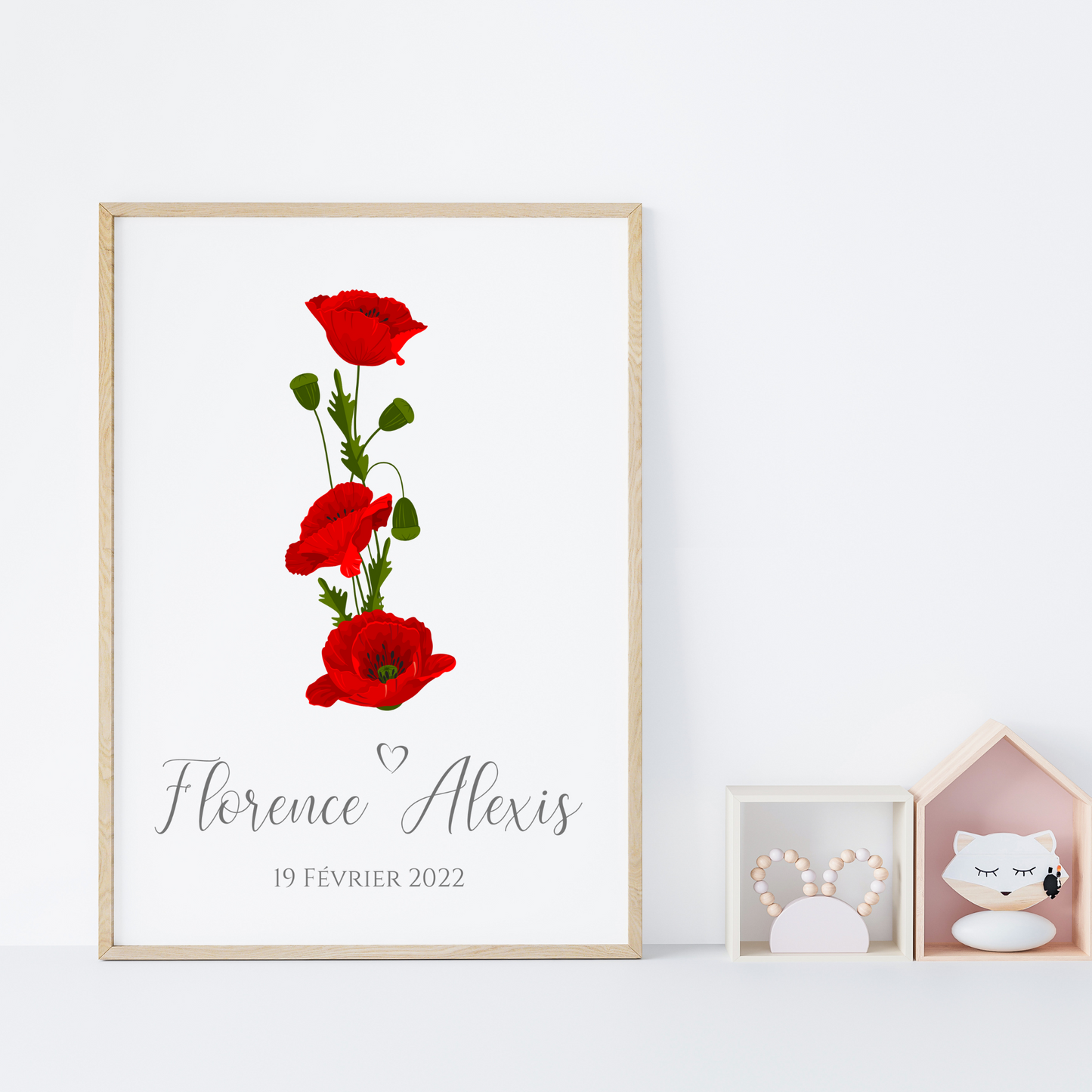 Affiche couple noce de coquelicot - 8 ans de mariage - affiche anniversaire de mariage par Le Temps des Paillettes - Le Temps des Paillettes