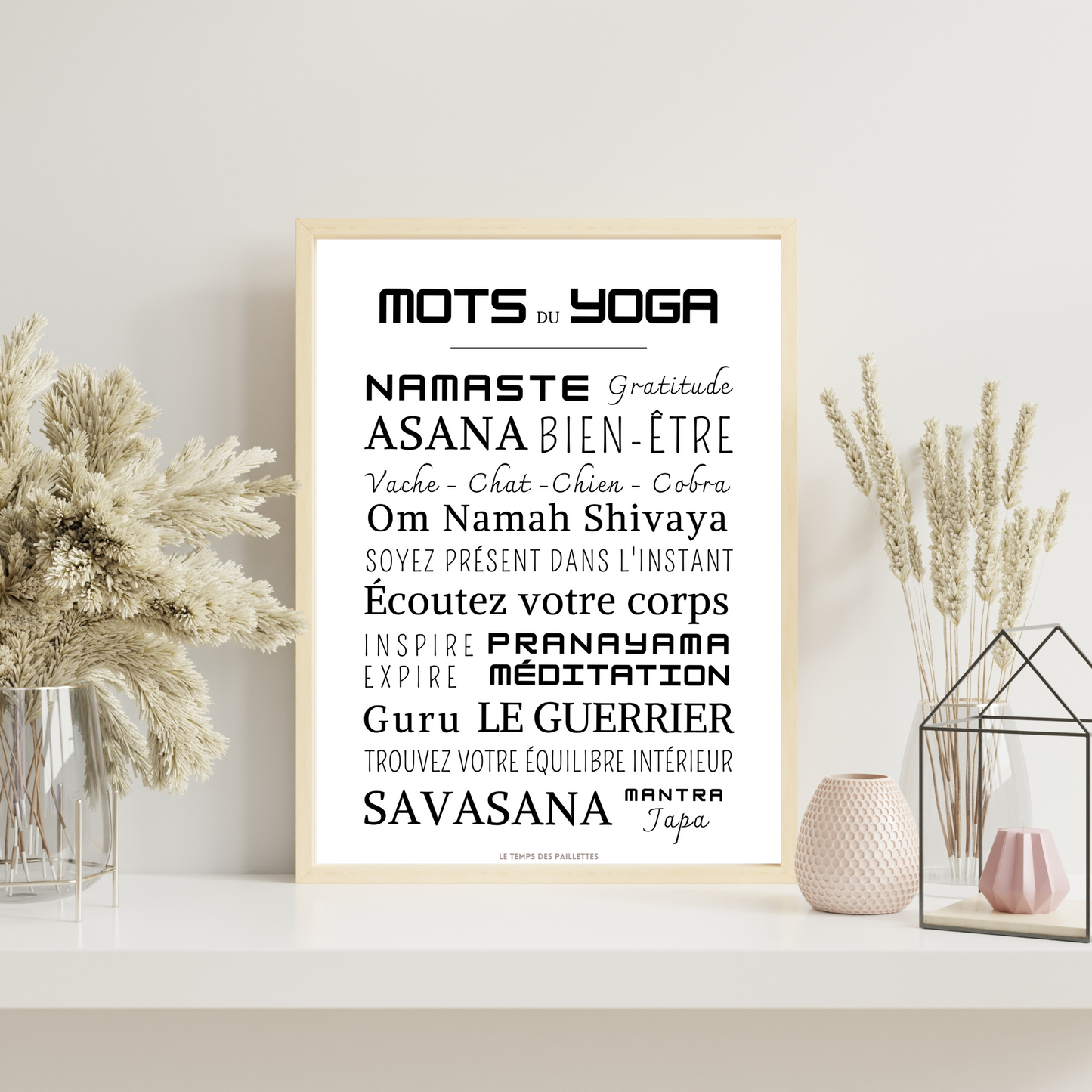Affiche yoga - Affiche mots et expressions de yoga- Poster namaste par Le Temps des Paillettes - Le Temps des Paillettes