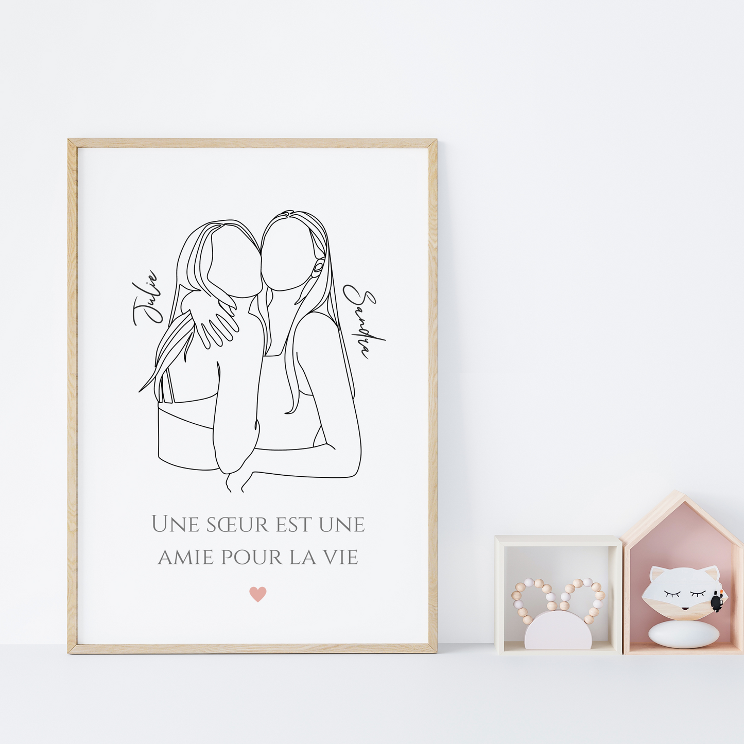 Affiche sœurs line art - Cadeau sœurs fratrie - cadeau anniversaire sœur par Le Temps des Paillettes - Le Temps des Paillettes