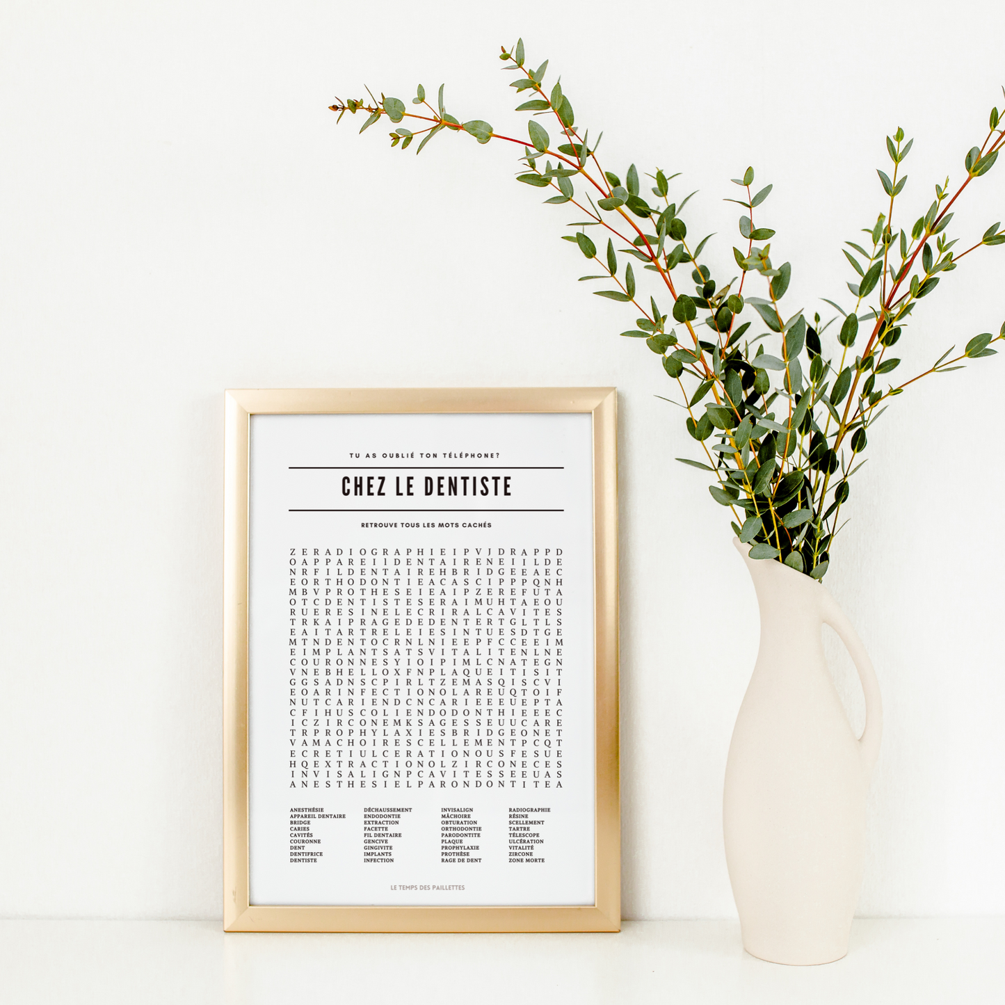 Poster Mots Mêles Chez le dentiste - Affiche minimalistes Chez le dentiste - Affiche salle d'attente par Le Temps des Paillettes - Le Temps des Paillettes