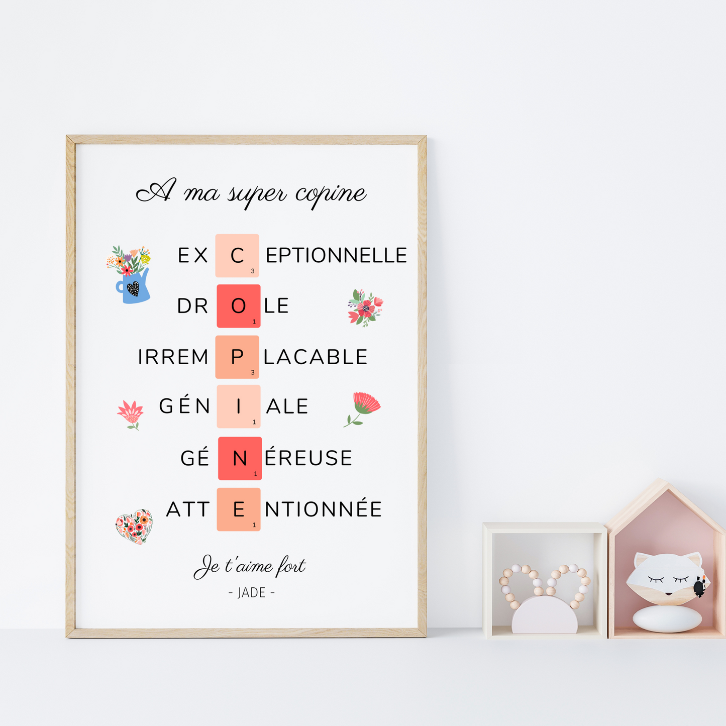 Affiche copine personnalisée - Affiche pour meilleure amie scrabble par Le Temps des Paillettes - Le Temps des Paillettes