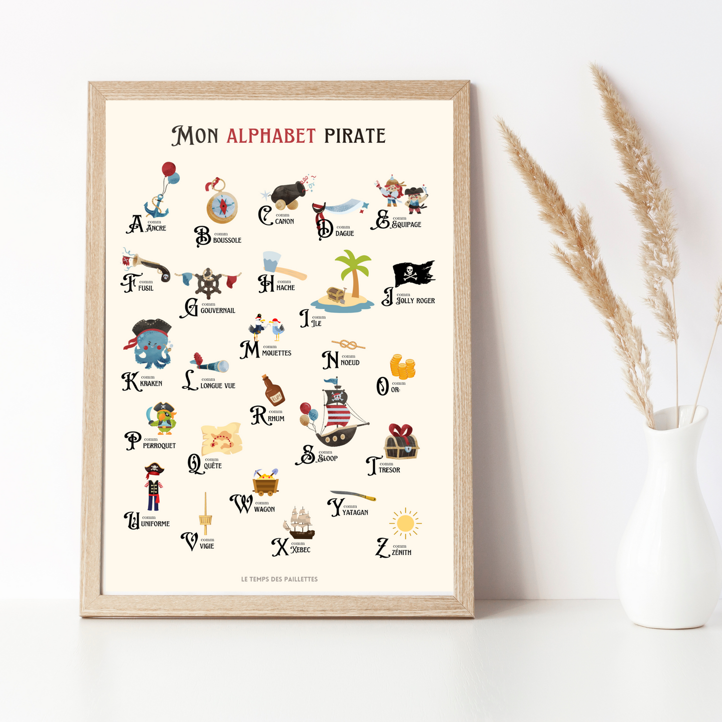 Affiche alphabet pirate - décoration pirate - ABC pirate en français par Le Temps des Paillettes - Le Temps des Paillettes