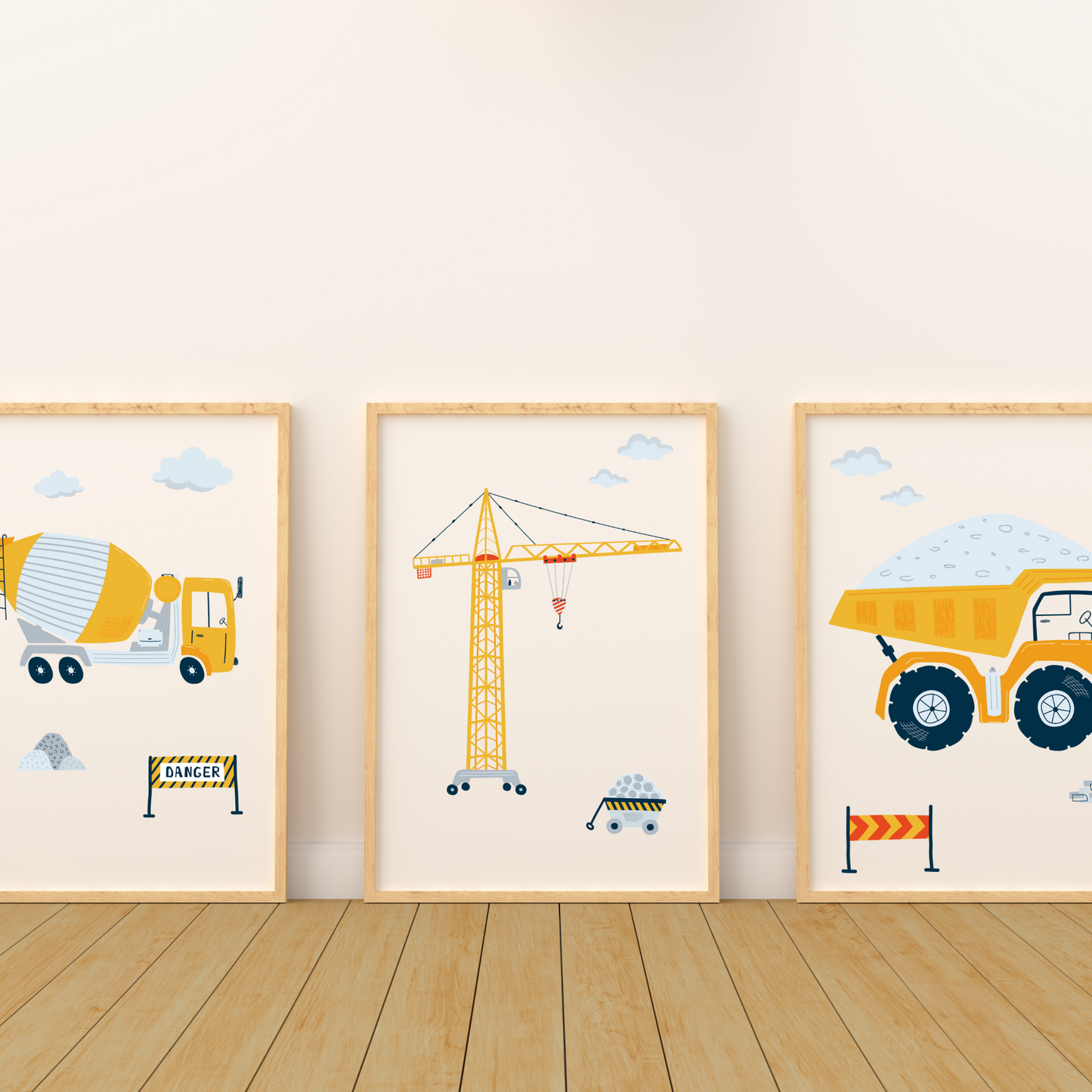 Set 3 affiches Chantier engin camion pelleteuse pour déco chambre enfant par Le Temps des Paillettes - Le Temps des Paillettes
