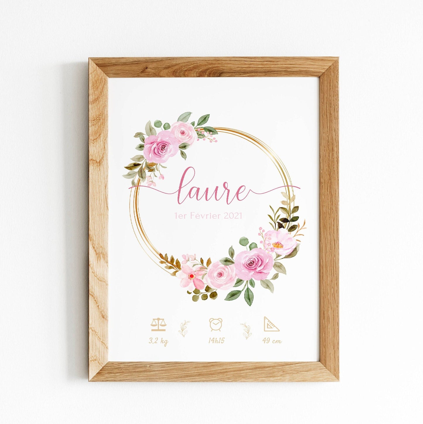 Affiche de naissance fleurs - affiche naissance bébé personnalisée prénom et fleurs - cadeau de naissance par Le Temps des Paillettes - Le Temps des Paillettes