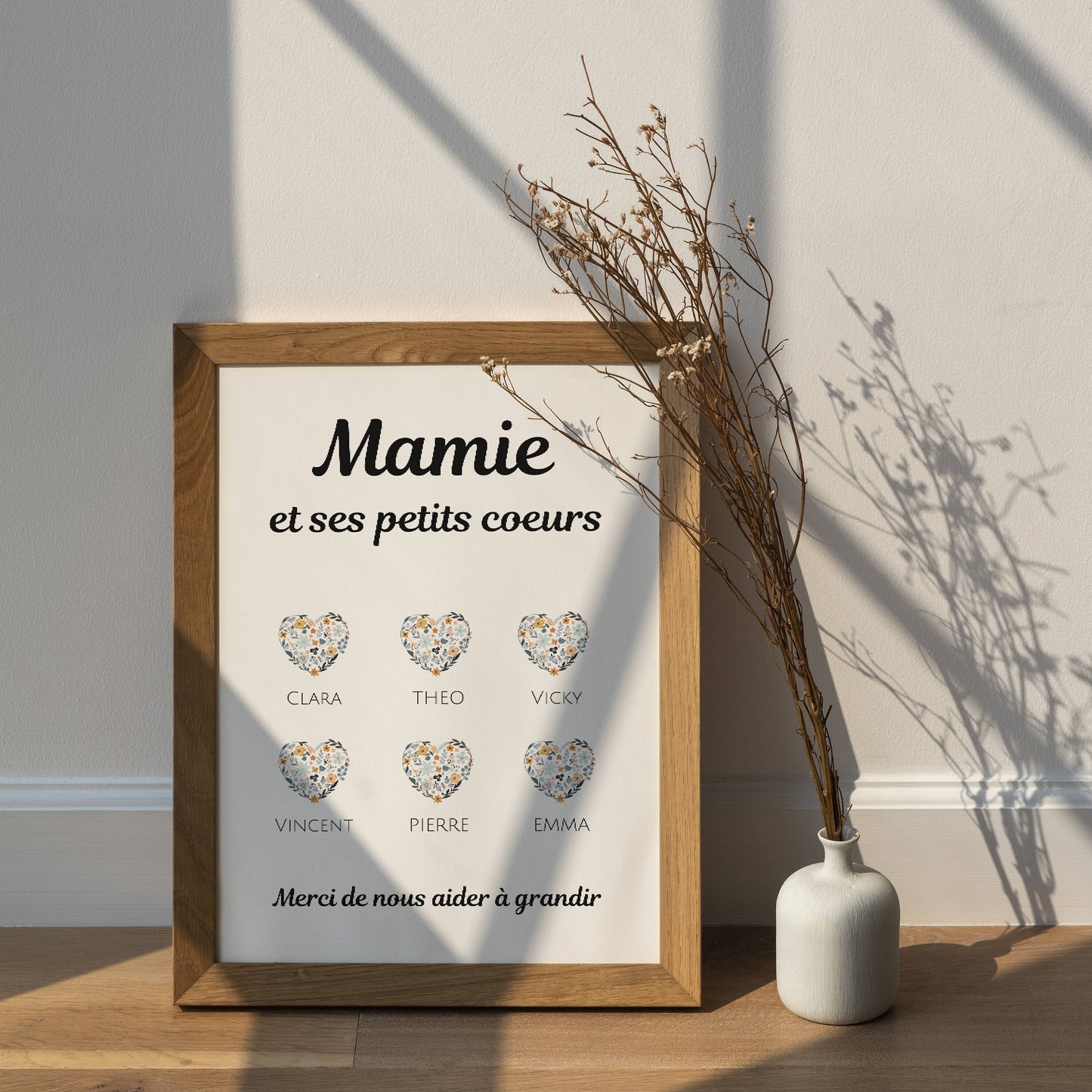 Affiche mamie coeur personnalisée - fête des grand mère - cadeau mamie - Affiche nom de famille personnalisé par Le Temps des Paillettes - Le Temps des Paillettes
