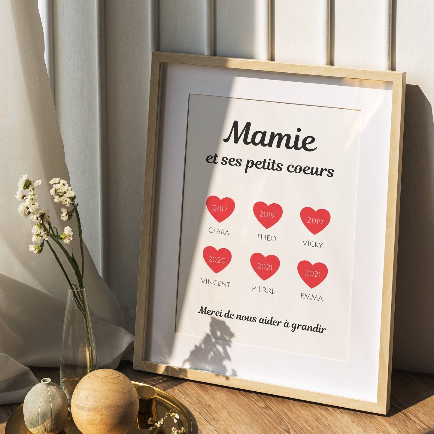 Affiche mamie coeur personnalisée - fête des grand mère - cadeau mamie - Affiche nom de famille personnalisé par Le Temps des Paillettes - Le Temps des Paillettes