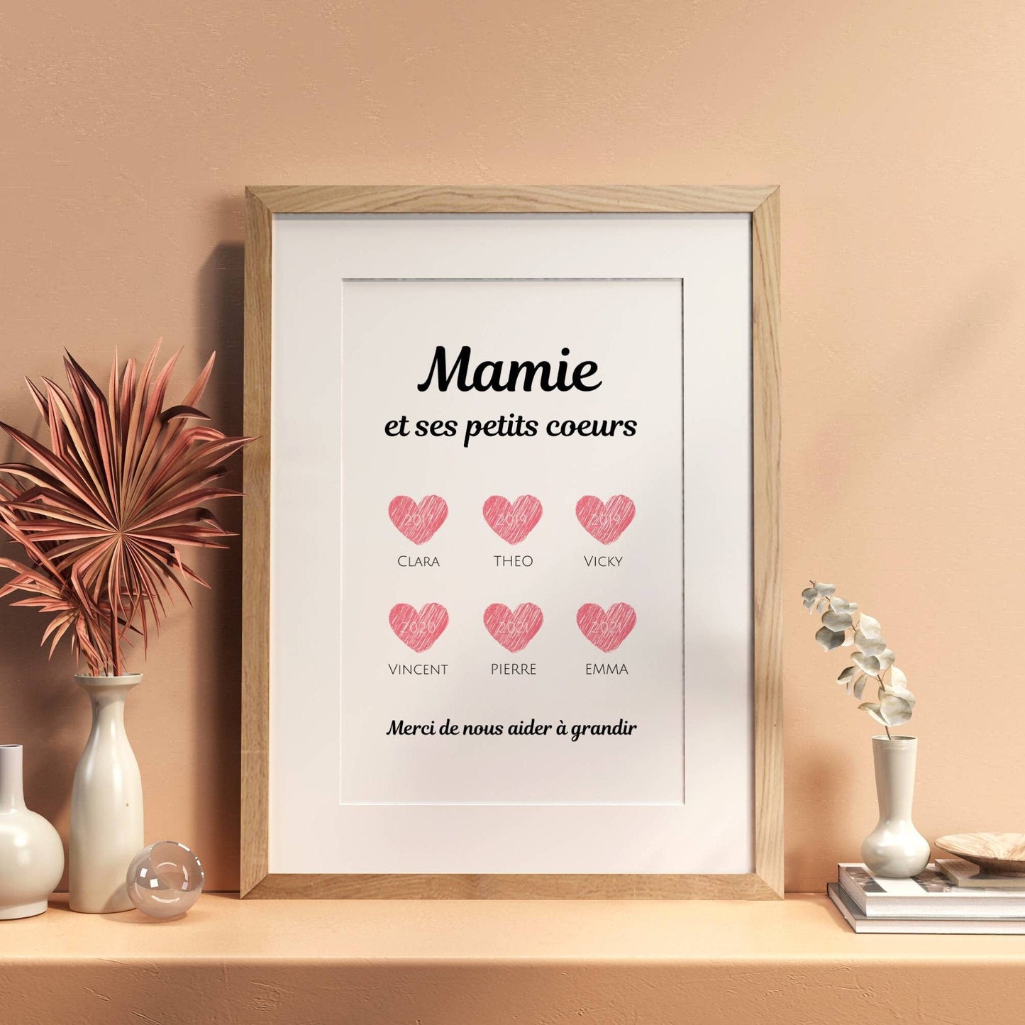 Affiche mamie coeur personnalisée - fête des grand mère - cadeau mamie - Affiche nom de famille personnalisé par Le Temps des Paillettes - Le Temps des Paillettes