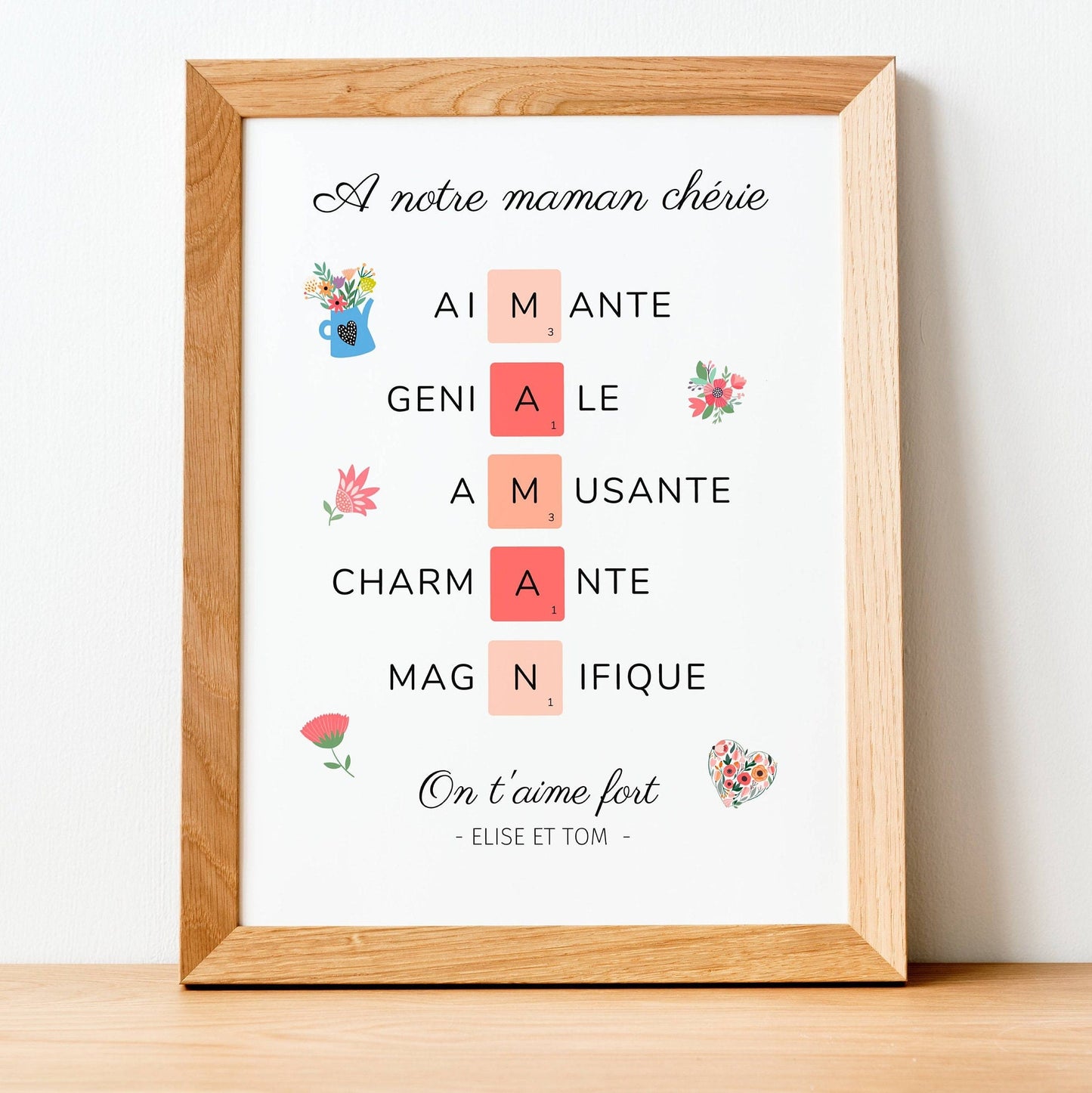 Affiche maman scrabble personnalisée - Cadeau fête des mères - cadeau pour maman par Le Temps des Paillettes - Le Temps des Paillettes