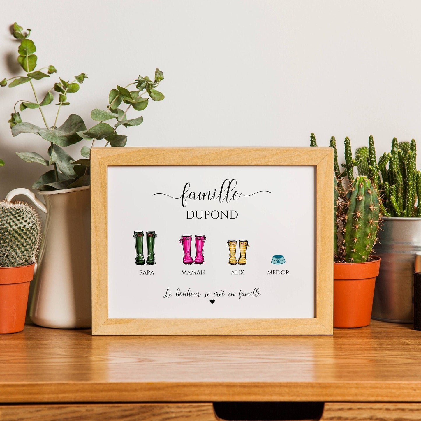 Affiche famille personnalisée, famille bottes de pluie, Custom family poster, Cadeau personnalisé Noël, bottes par Le Temps des Paillettes - Le Temps des Paillettes