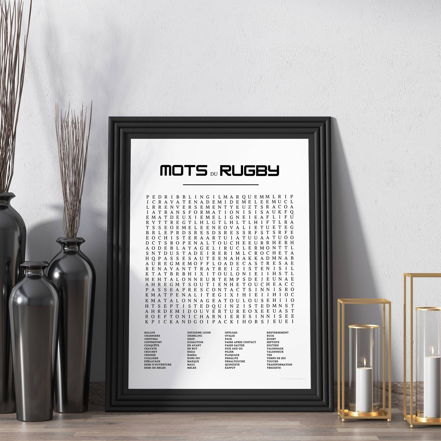 Affiche rugby - Affiche mots mélés et expressions du rugby - Poster sport - compilation rugby par Le Temps des Paillettes - Le Temps des Paillettes