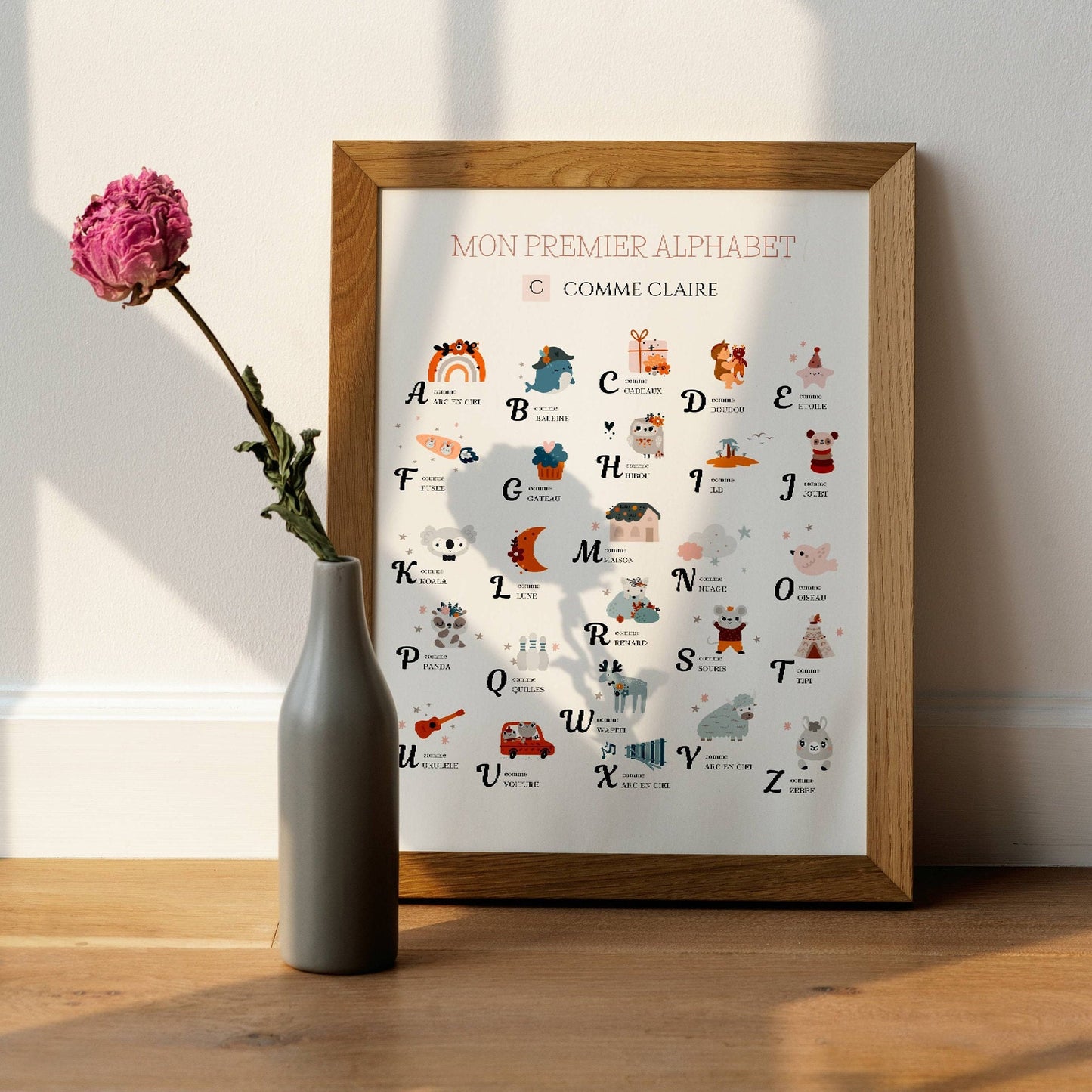 Affiche Alphabet Abécédaire personnalisable prénom- Chambre fille garçon - Illustration chambre enfant bébé par Le Temps des Paillettes - Le Temps des Paillettes